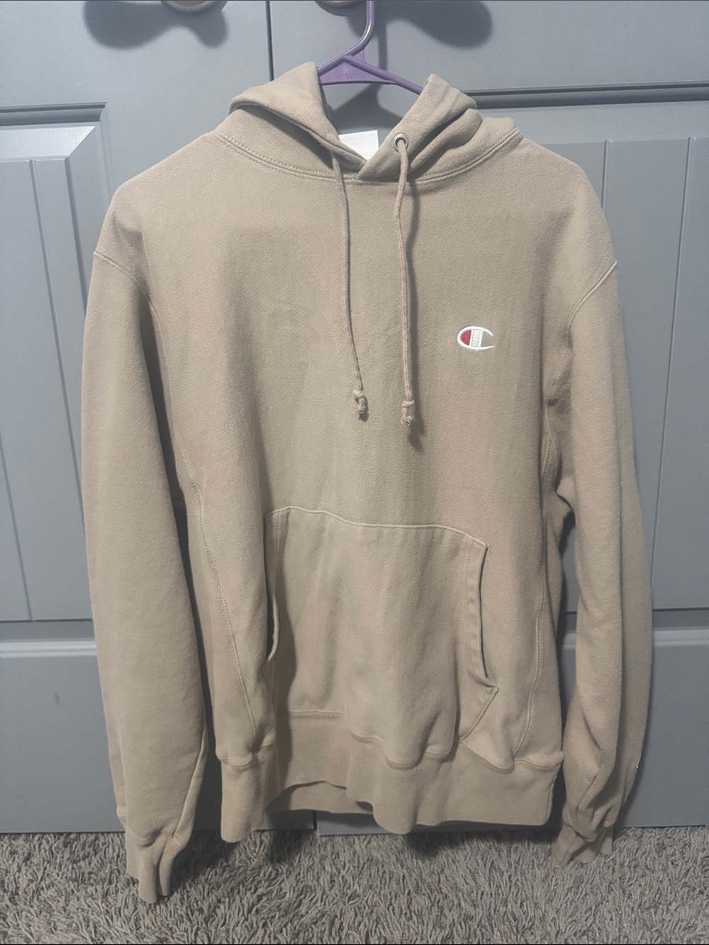 Champion Women's Tan Pullover Hoodie with Embroidered Logo